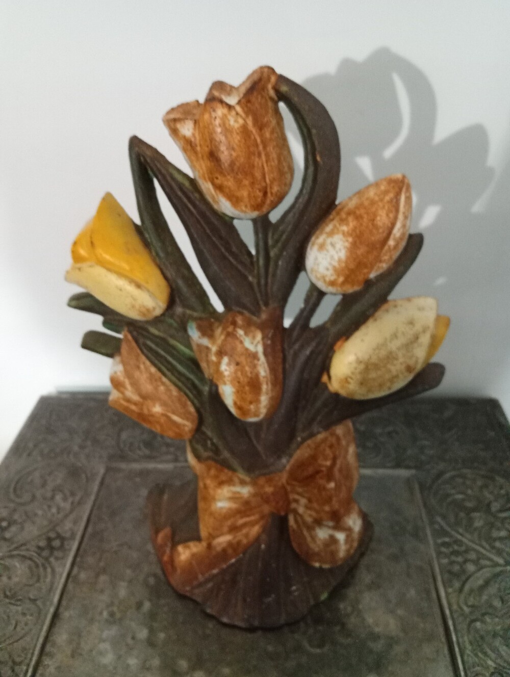 Vintage Cast Iron Handcrafted Tulip Bouquet Door Stop